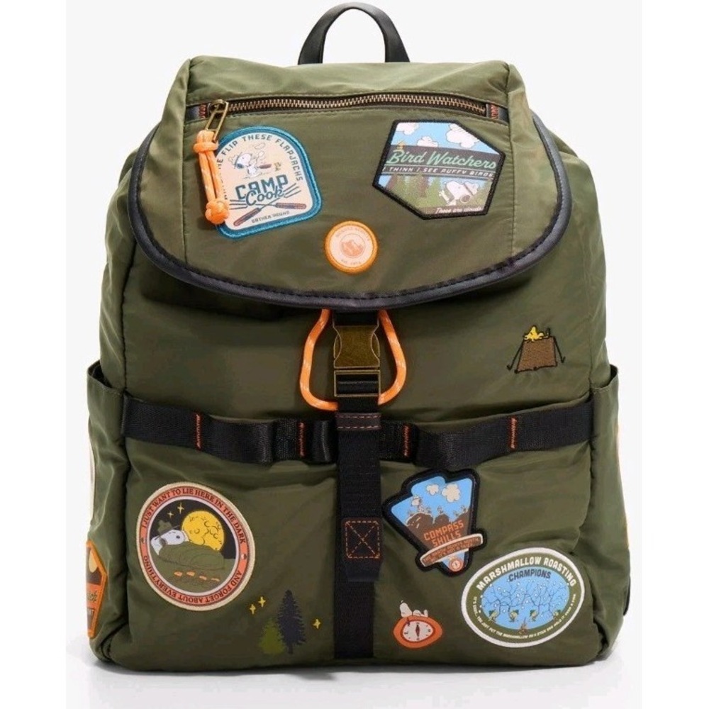 NEW PEANUTS Snoopy Beagle Scouts Patches Mulit Pocket Nylon Backpack 17x16x5